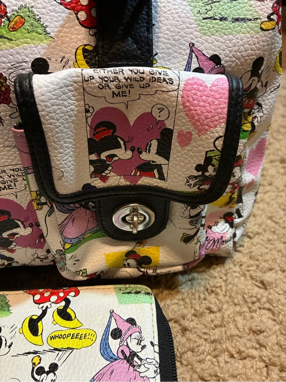 Disney Multicolor Mickey & Minnie Comic Satchel with Wallet